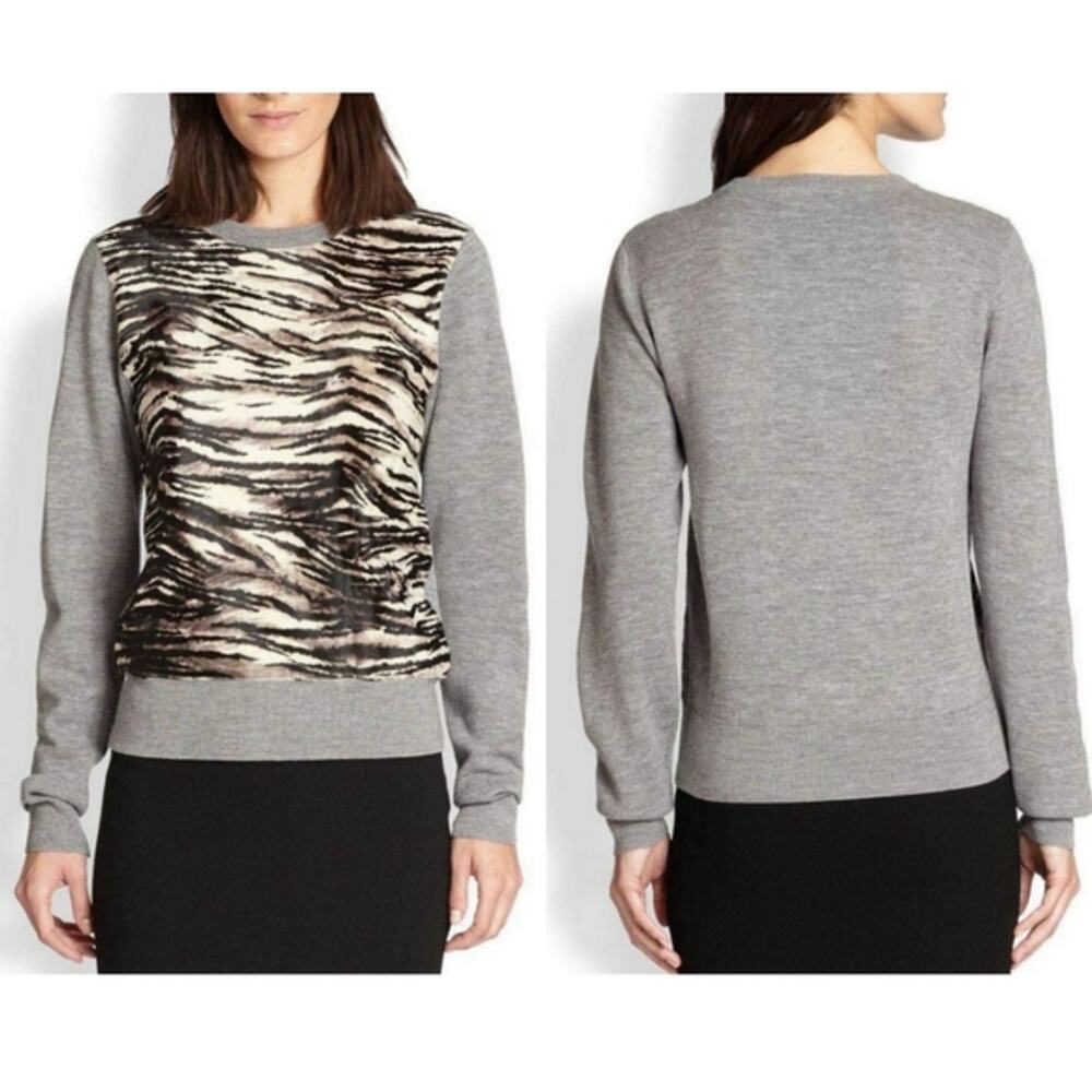 A.L.C. Tight Knit Merino Wool Zebra Print Calf Hair Panel Women's Sweater 4